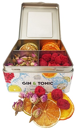 Gin fűszer osztott, fém doboz 91g (lime, málna, narancs, rózsabimbó)